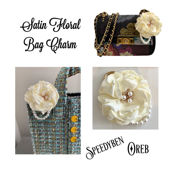 Red Satin Floral Pearl Bag Charm/Keychain - Picture 9 of 9